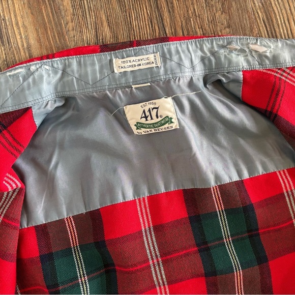 Vtg Van Heusen 417 Plaid Flannel Shirt Mens Lg Tall L/S Red Rockabilly Hipster - Picture 11 of 13